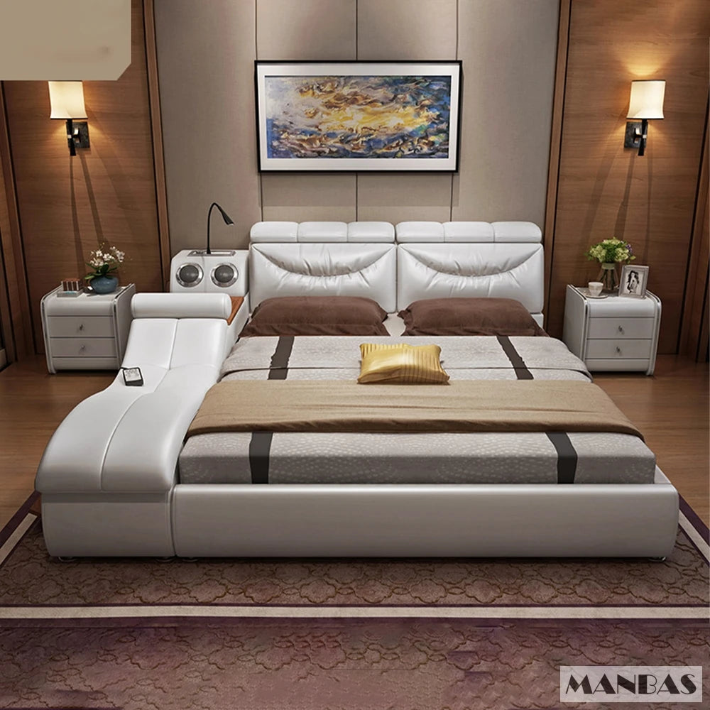 Linlamlim Bed Tech Smart Bed with Leather, Massage, USB, Bluetooth Speaker