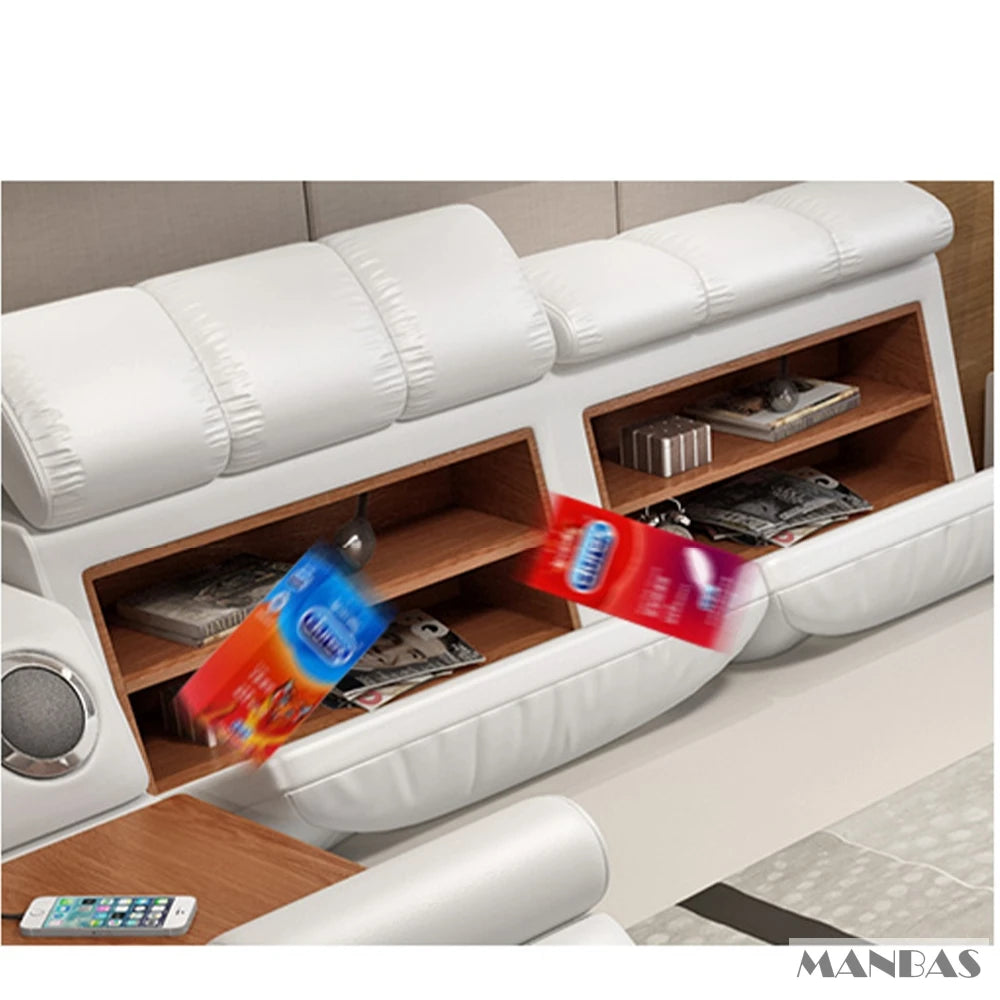 Linlamlim Bed Tech Smart Bed with Leather, Massage, USB, Bluetooth Speaker