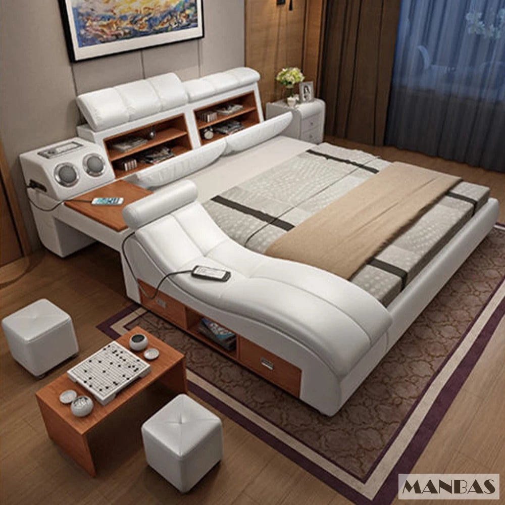 Linlamlim Bed Tech Smart Bed with Leather, Massage, USB, Bluetooth Speaker