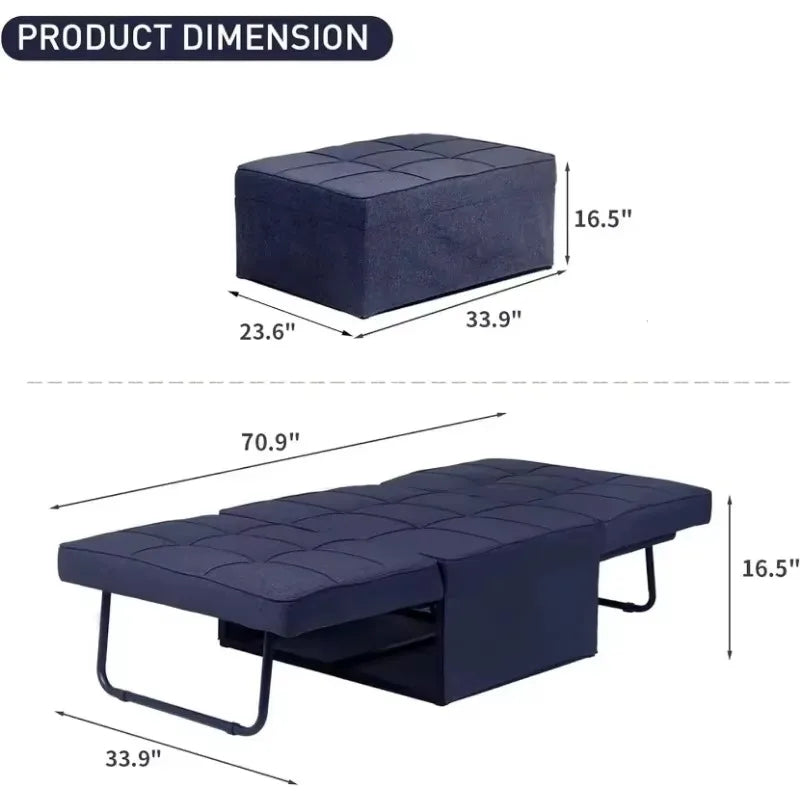 4-in-1 Futon Chair Bed – No-Install Folding Sofa, Adjustable Recliner (Dark Blue)