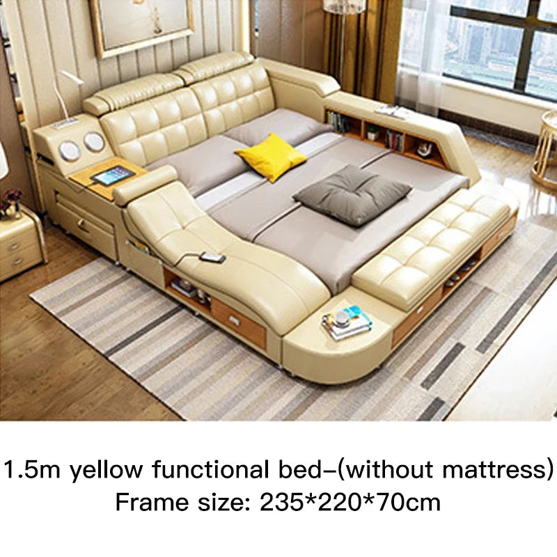 Modern Smart Leather Queen Bed with Storage