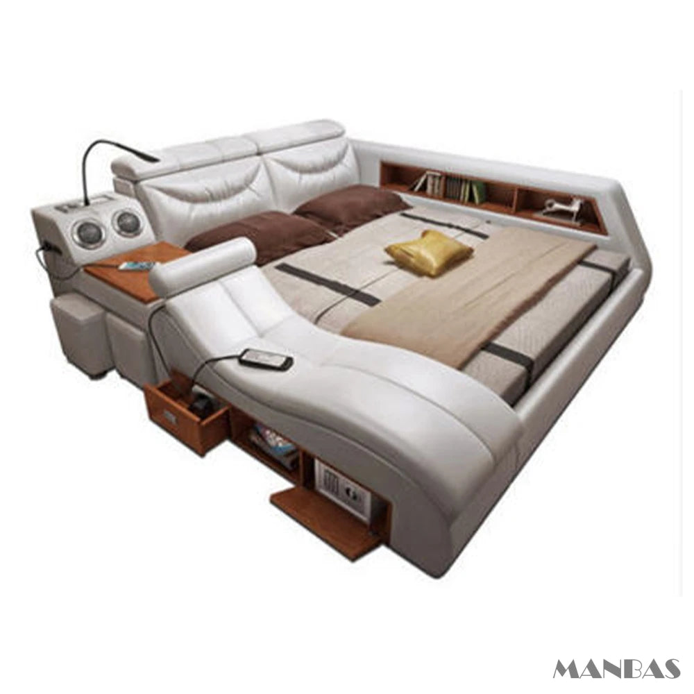 Linlamlim Bed Tech Smart Bed with Leather, Massage, USB, Bluetooth Speaker