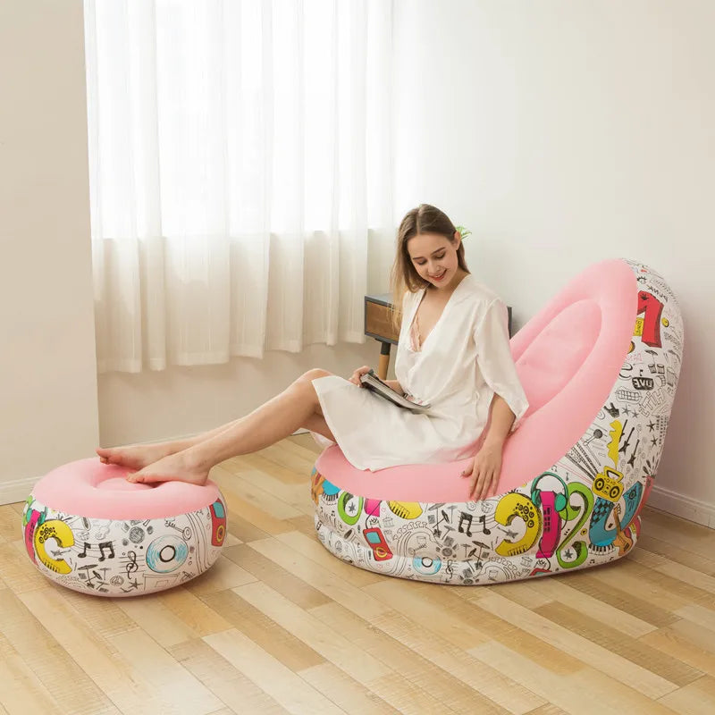 Inflatable Sofa with Foot Pad – Portable Flocking Single Chair for Outdoor