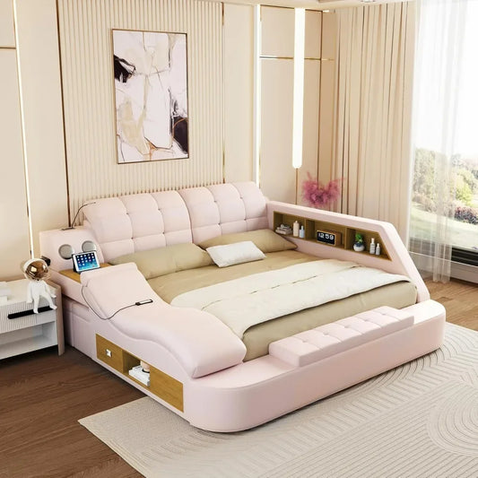 Luxury Smart King Bed with Massage Recliner Bluetooth Speaker Bed