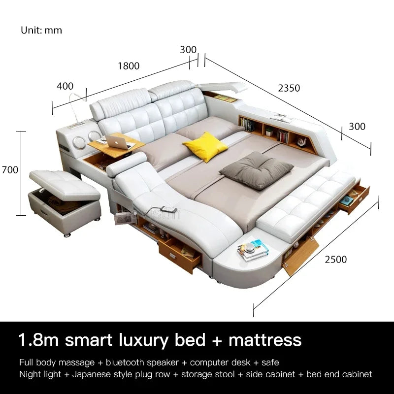 Modern Smart Leather Queen Bed with Storage