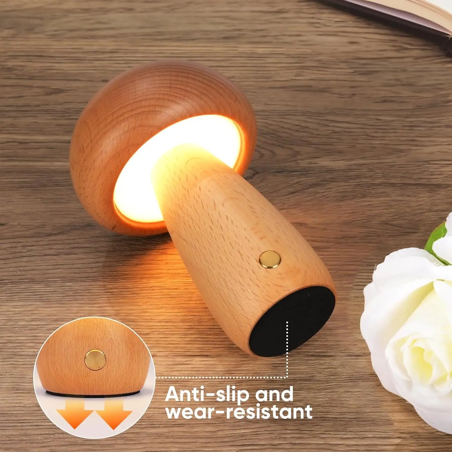 Wooden Cute Mushroom Bedside Table Lamp