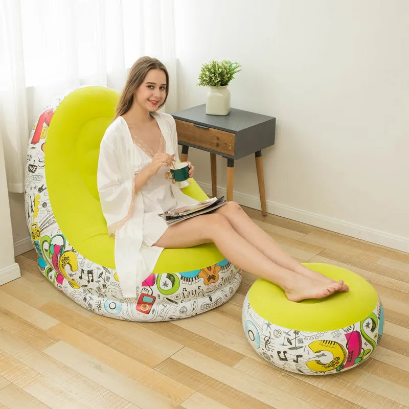 Inflatable Sofa with Foot Pad – Portable Flocking Single Chair for Outdoor