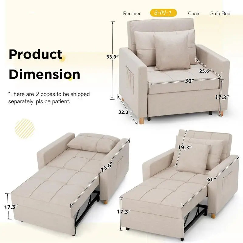 3-in-1 Convertible Futon – Modern Adjustable Folding Sofa Bed