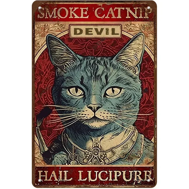 Retro Metal Tin Sign Black Cat Wall Art