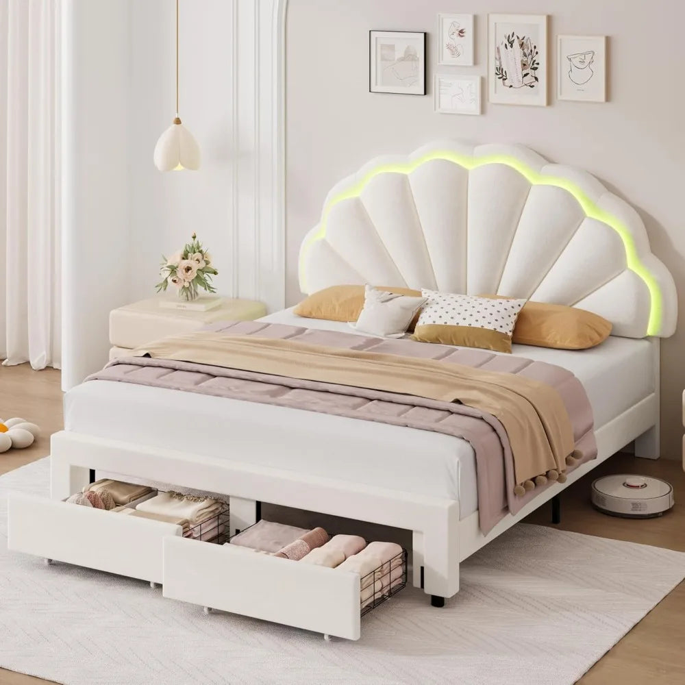 Smart LED Bed with Storage & Adjustable Petal