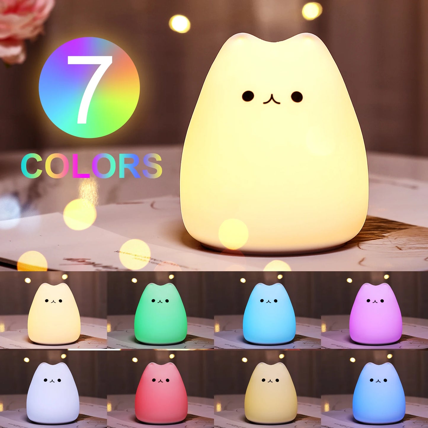 7-Color Mini Kawaii Cat Night Lamp