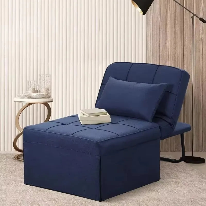 4-in-1 Futon Chair Bed – No-Install Folding Sofa, Adjustable Recliner (Dark Blue)