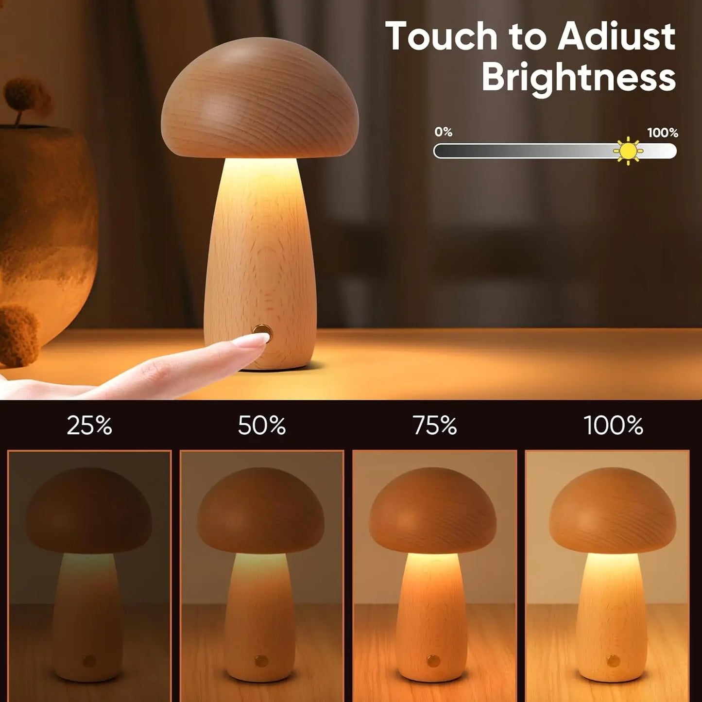 Wooden Cute Mushroom Bedside Table Lamp