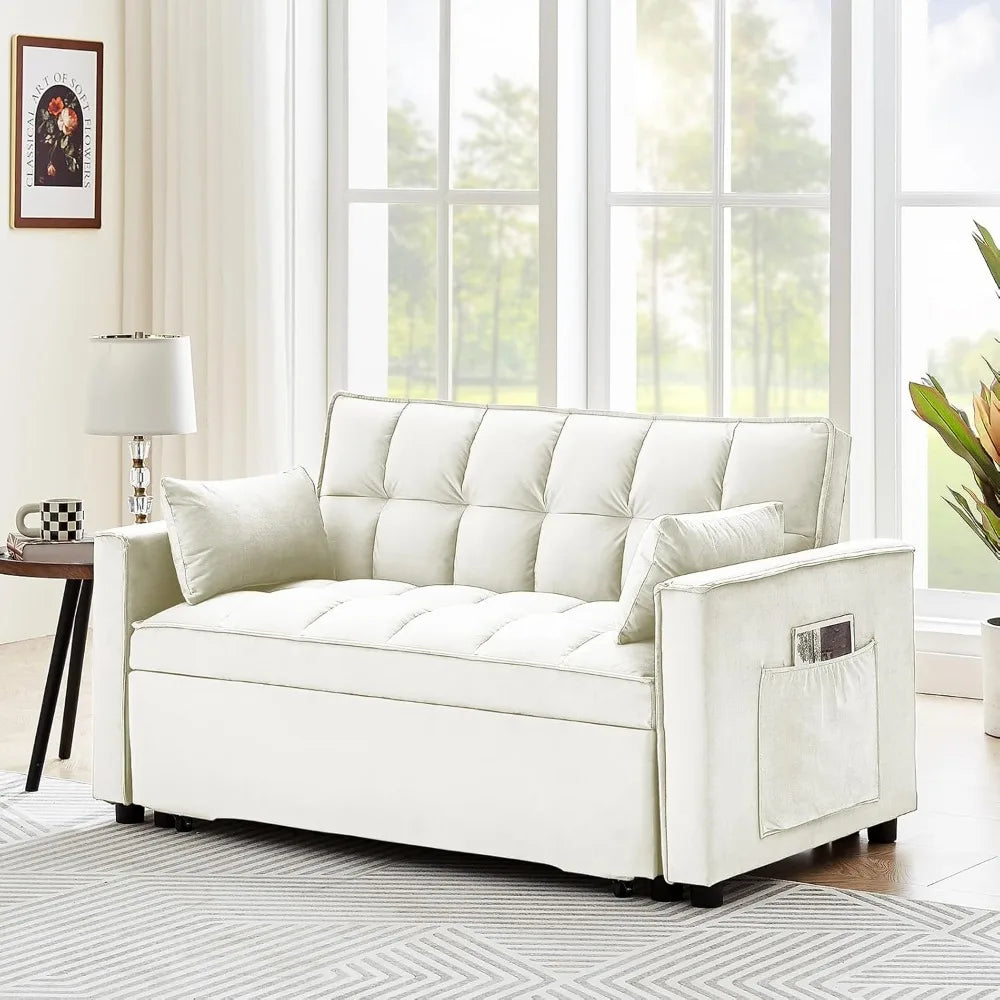 3-in-1 Velvet Convertible Sofa Bed: Adjustable Chaise & Pull-Out