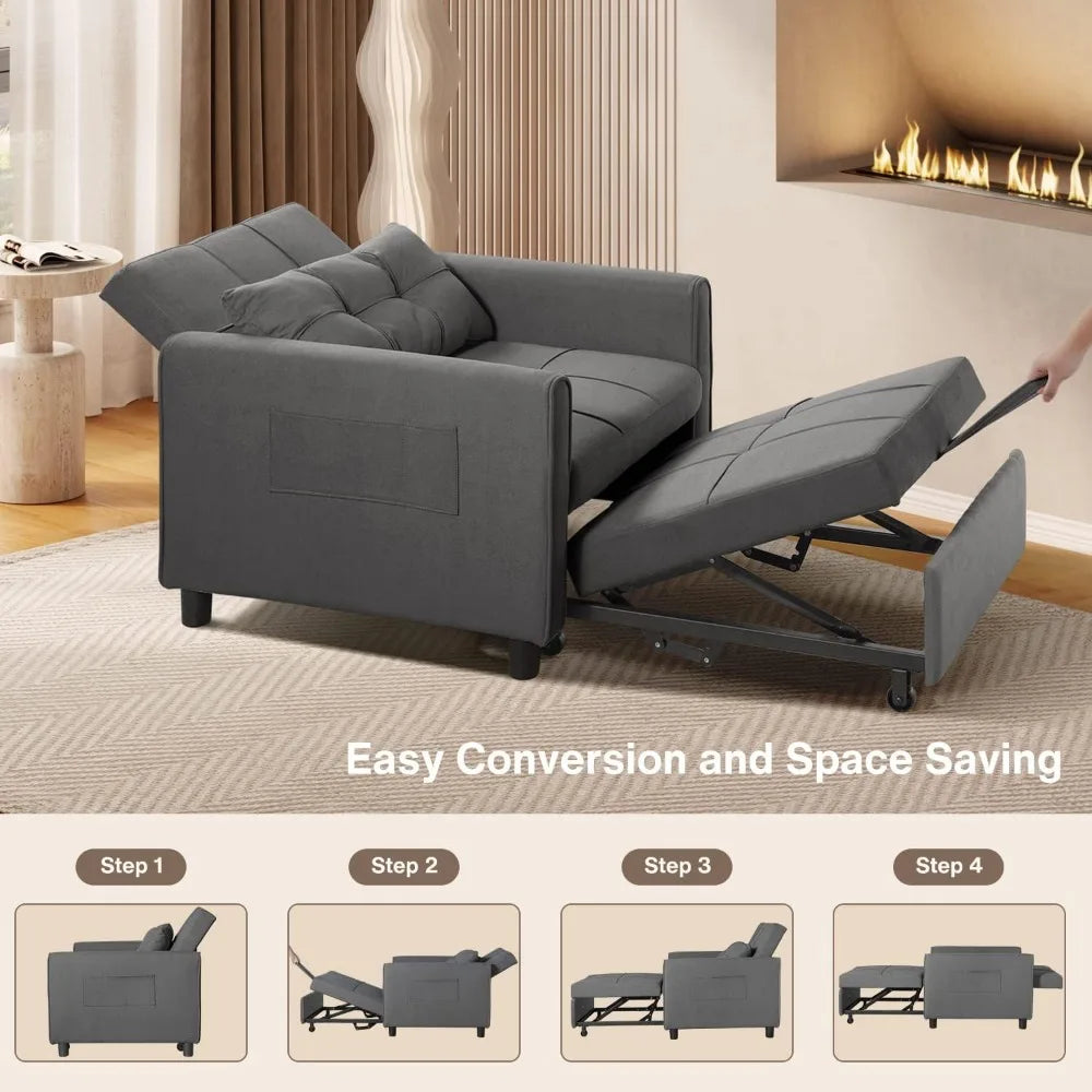 3-in-1 Convertible Futon Sofa Bed – Adjustable Recliner with Modern Linen