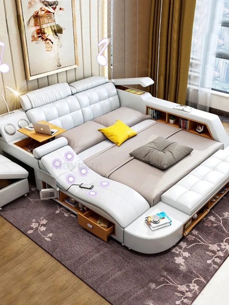 Modern Smart Leather Queen Bed with Storage