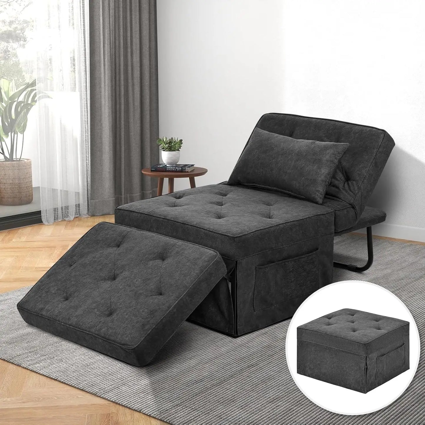 4-in-1 Convertible Ottoman Sofa Bed – Adjustable Pull-Out Sleeper Chair