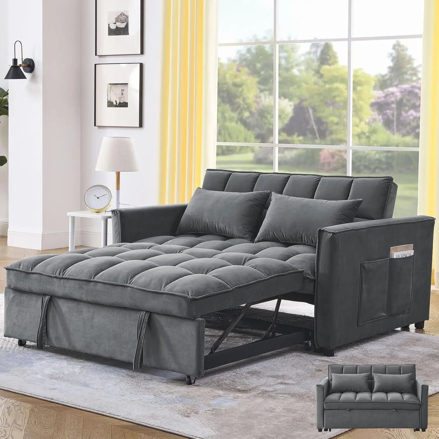 3-in-1 Velvet Convertible Sofa Bed: Adjustable Chaise & Pull-Out