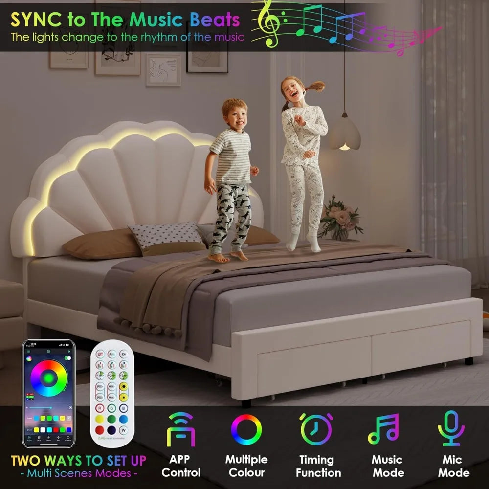 Smart LED Bed with Storage & Adjustable Petal