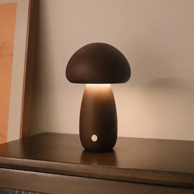 Wooden Cute Mushroom Bedside Table Lamp