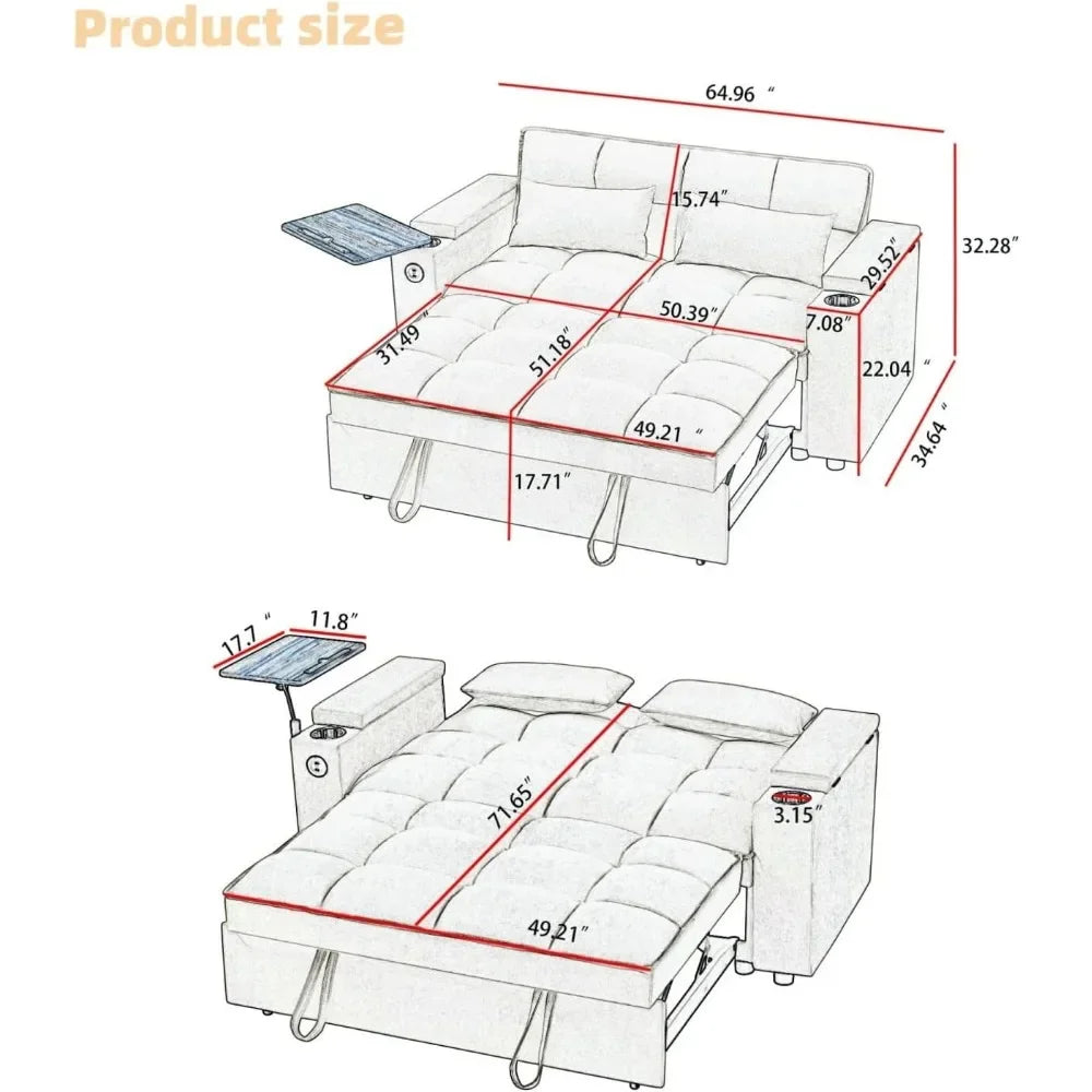 65'' Modern Chenille 360° Pull-Out Sofa Bed