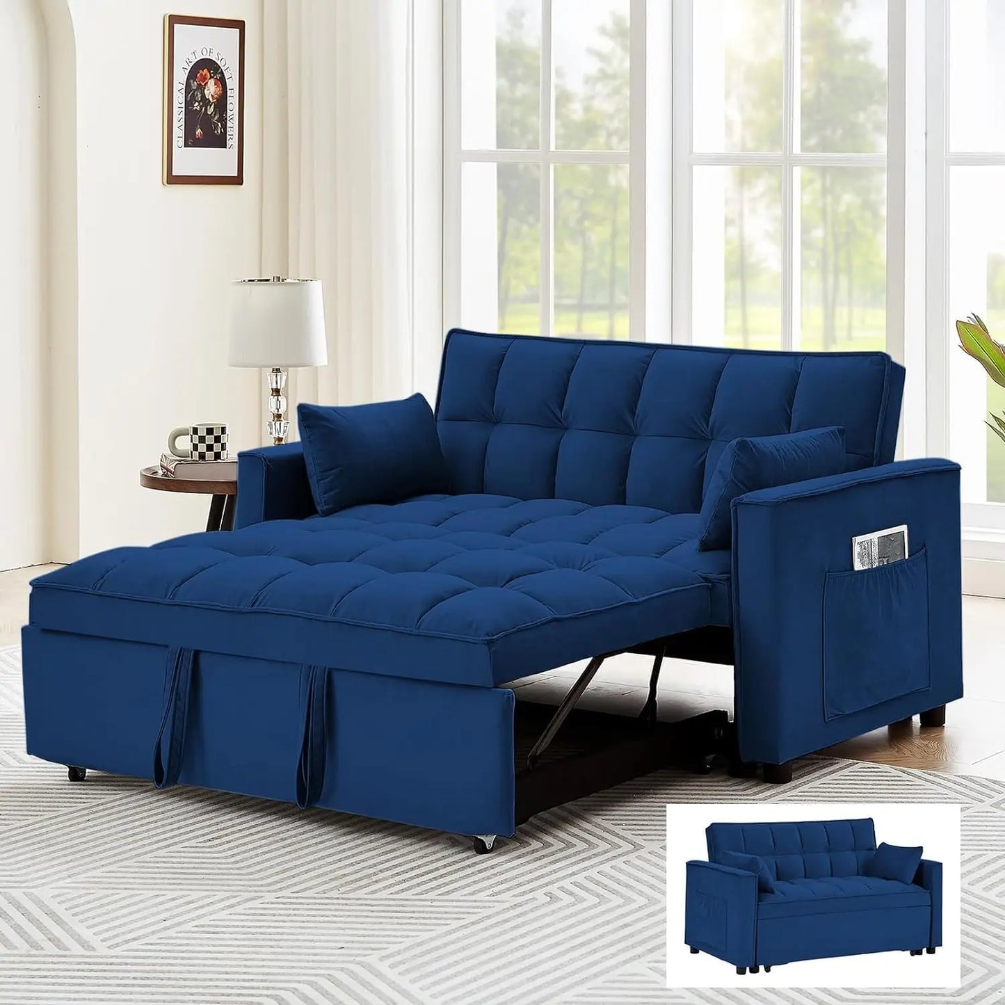 3-in-1 Velvet Convertible Sofa Bed: Adjustable Chaise & Pull-Out