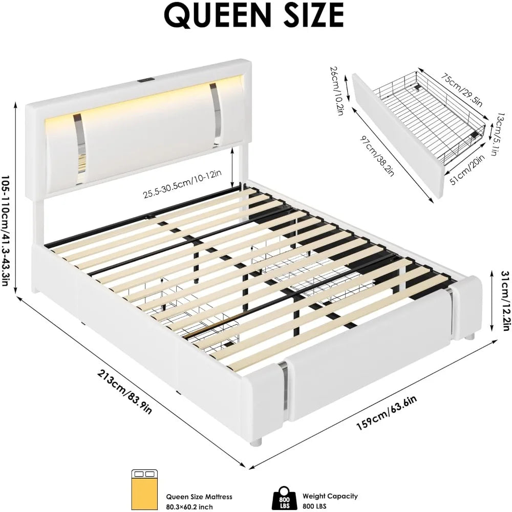 Smart Bed Frame – Faux Leather with RGB LED & Storage