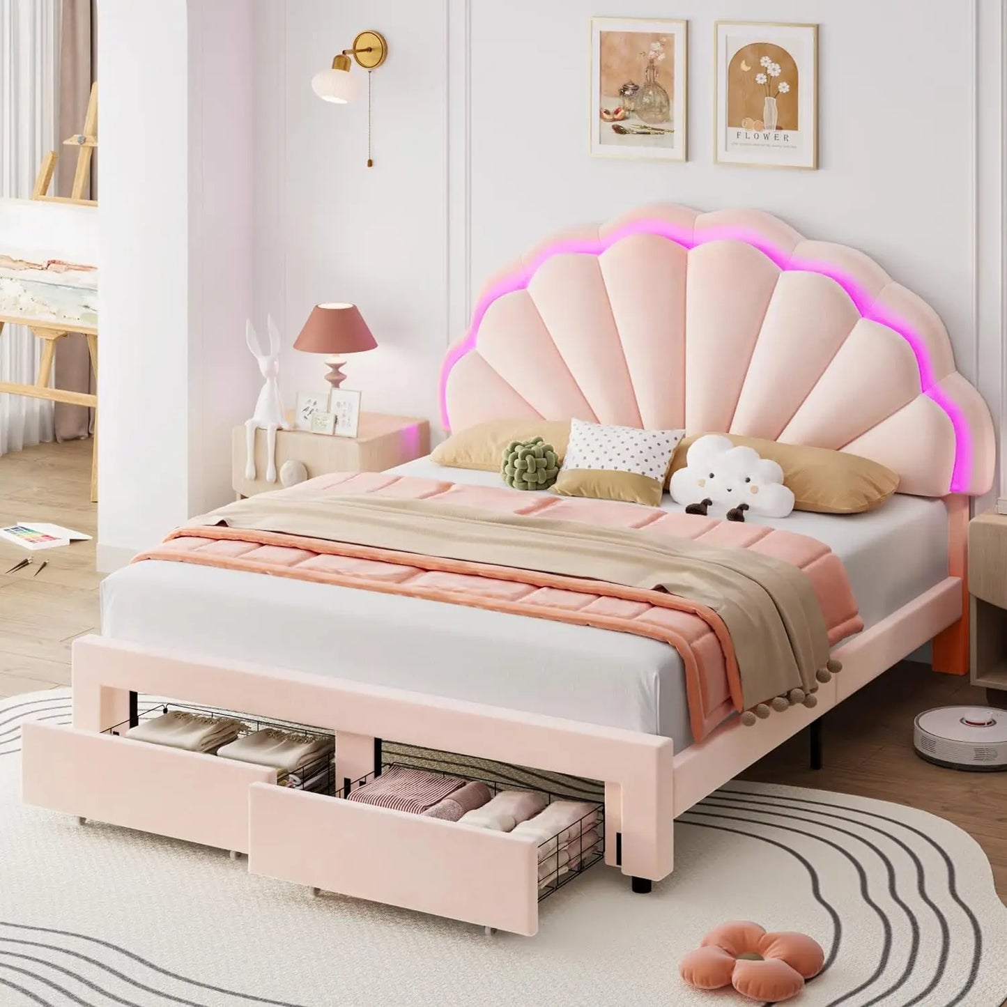 Smart LED Bed with Storage & Adjustable Petal