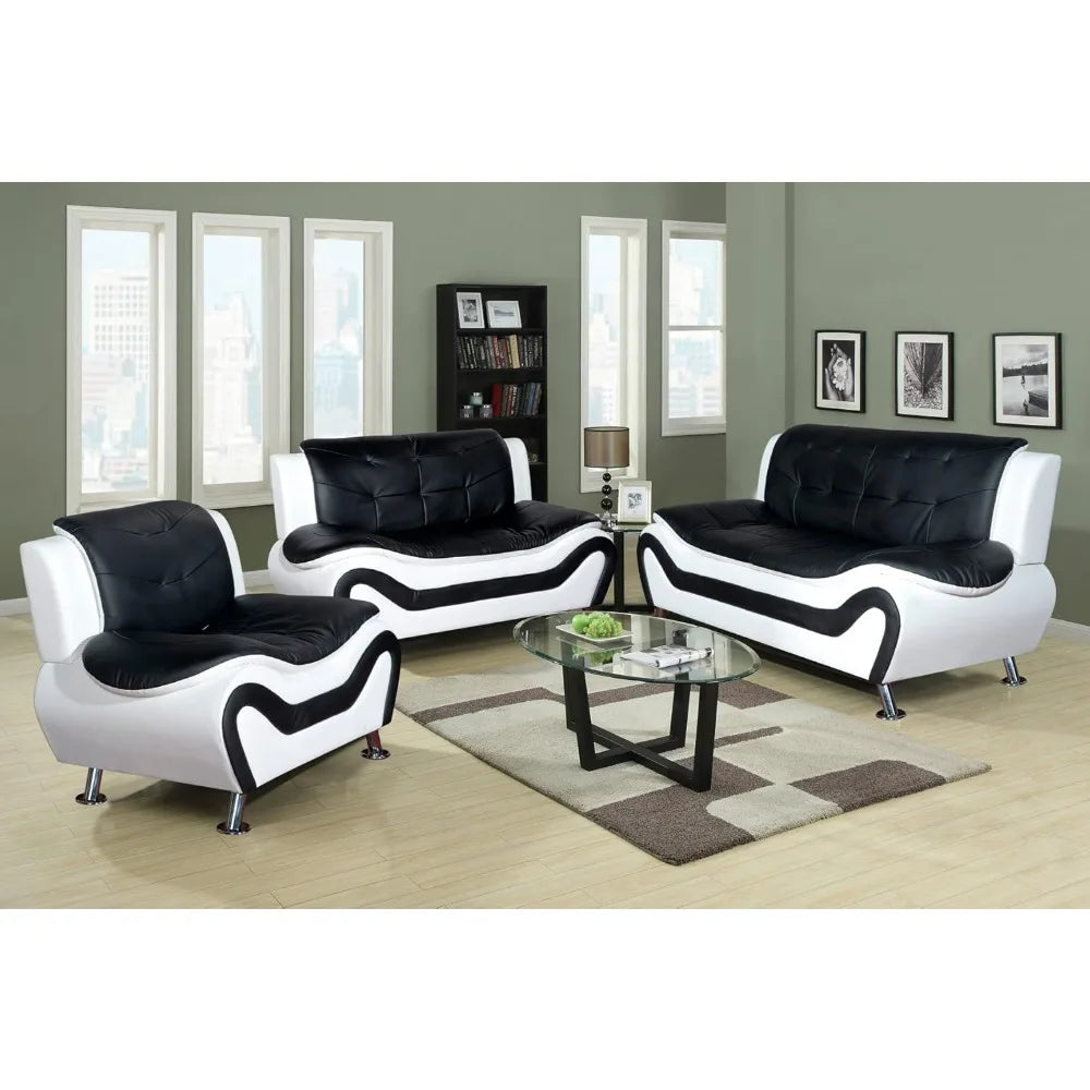 3-Piece Faux Leather Sofa Set – Modern Button-Tufted Couch with Simple Assembly