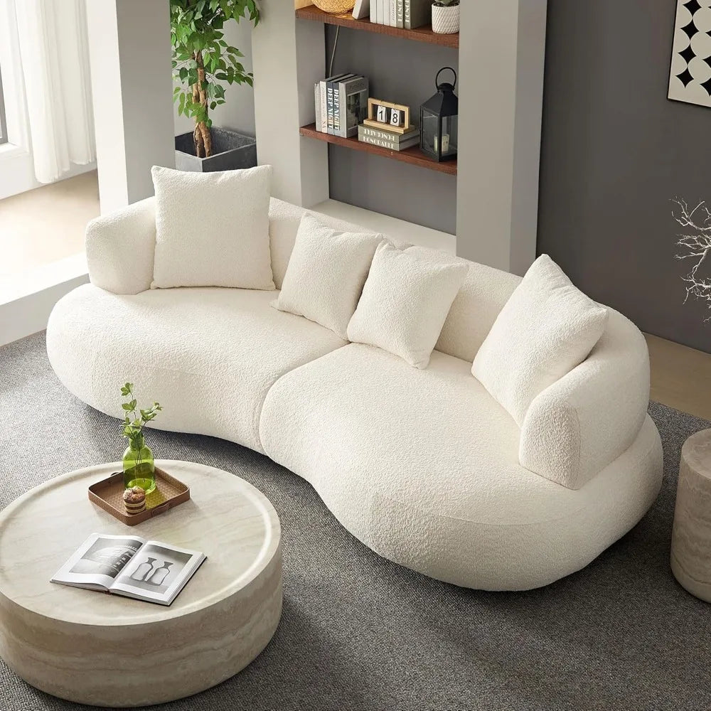 Oversized Curved Boucle Sofa – Cloud Lounge Couch with 4 Pillows