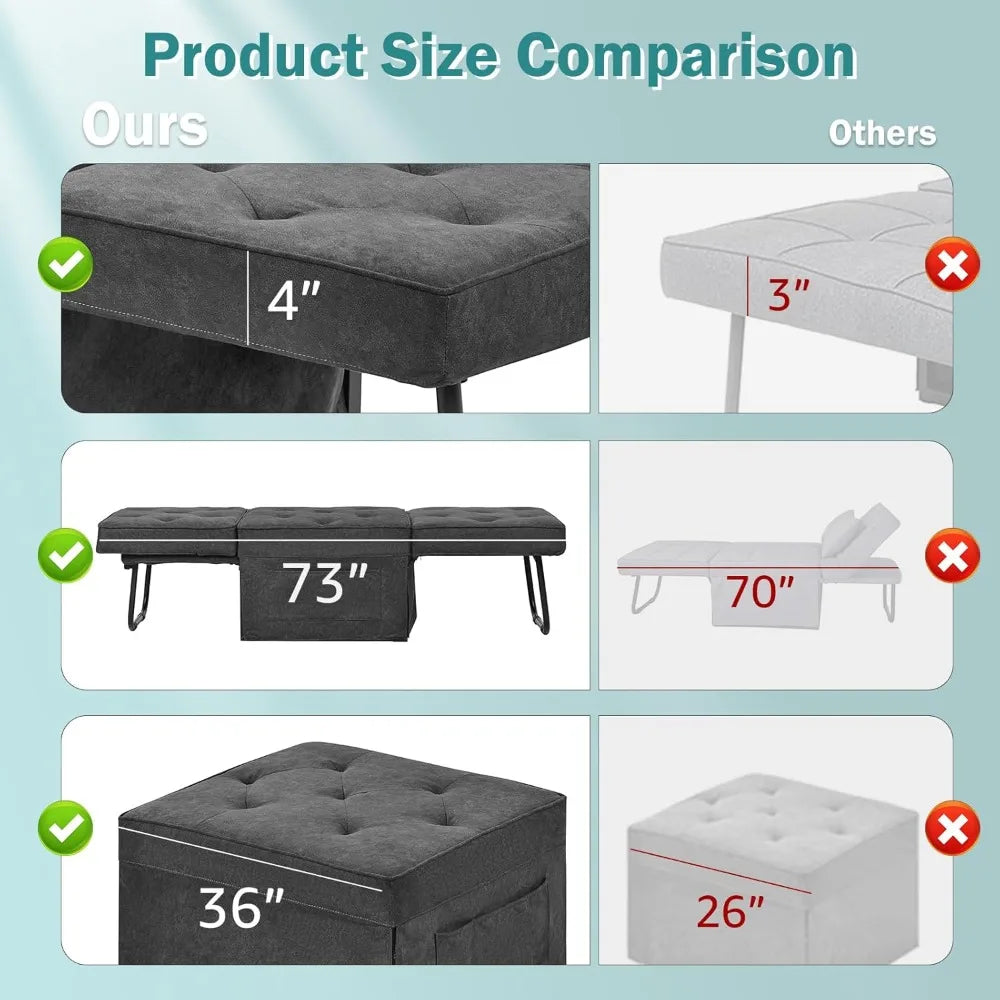 4-in-1 Convertible Ottoman Sofa Bed – Adjustable Pull-Out Sleeper Chair