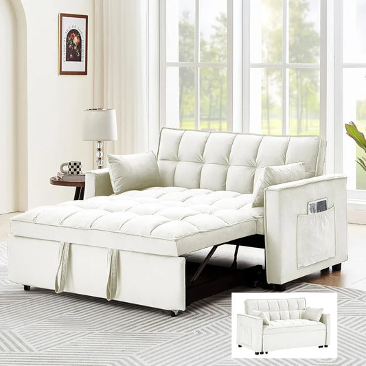 3-in-1 Velvet Convertible Sofa Bed: Adjustable Chaise & Pull-Out