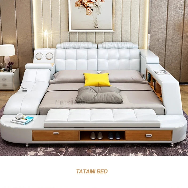 Modern Smart Leather Queen Bed with Storage