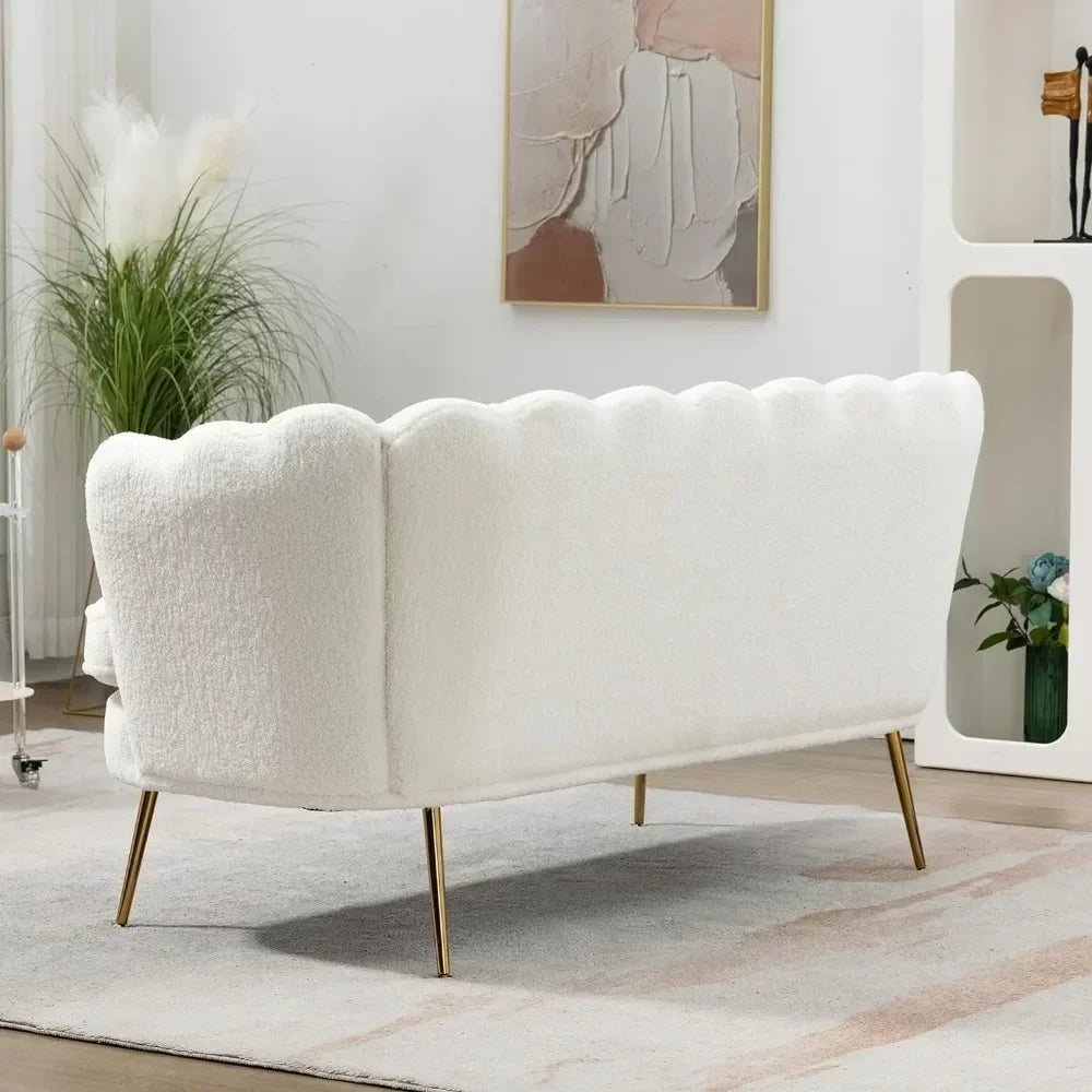 59” Teddy 2-Seater Sofa – Modern with Gold Legs & Flower Backrest