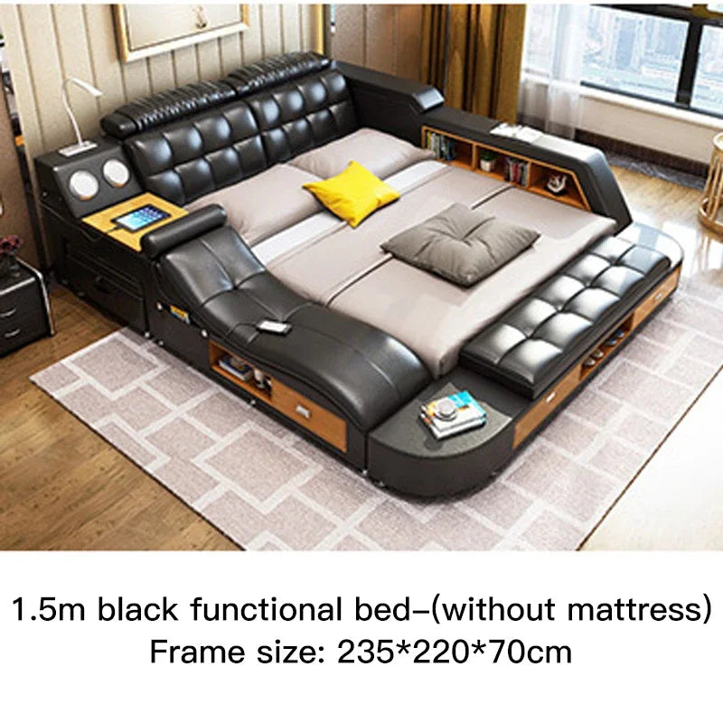 Modern Smart Leather Queen Bed with Storage