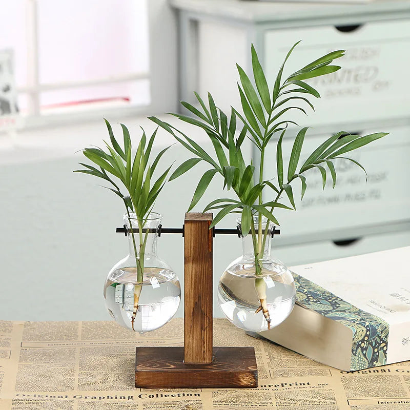 Wooden Frame Hydroponic Glass Vase