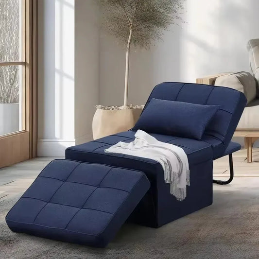 4-in-1 Futon Chair Bed – No-Install Folding Sofa, Adjustable Recliner (Dark Blue)