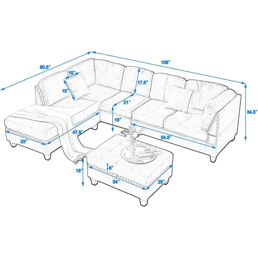 L-Shaped Modular Sectional – Sofa with Storage Ottoman, 2 Pillows & Reversible Chaise