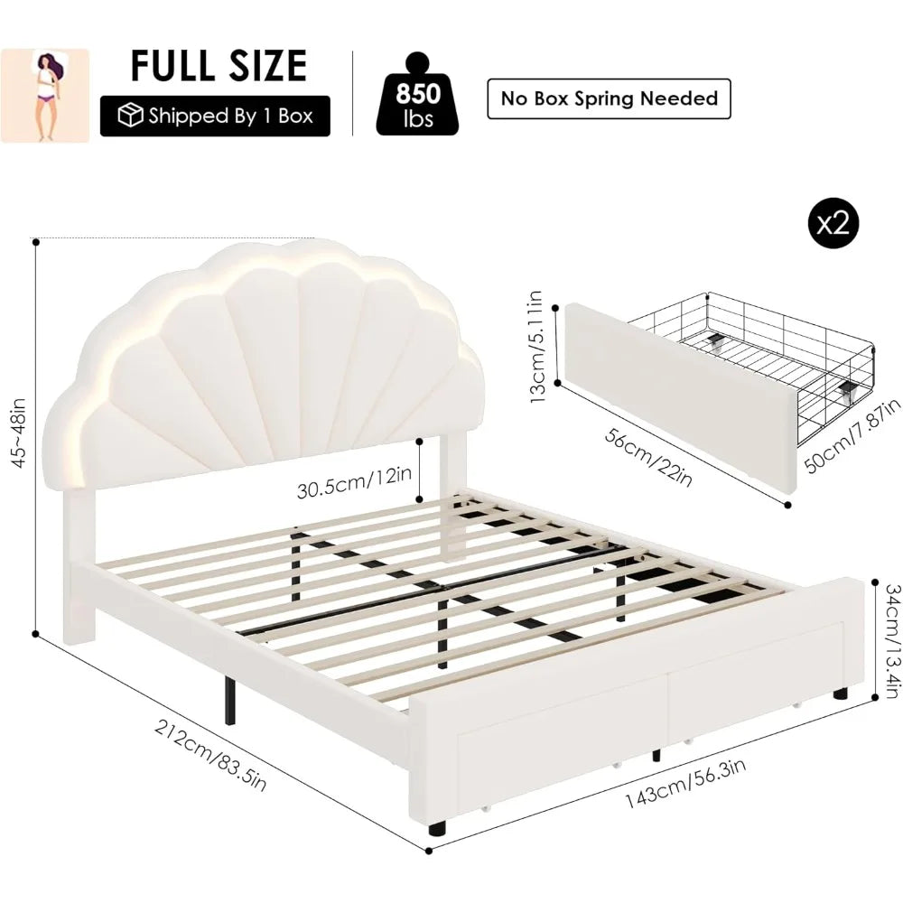 Smart LED Bed with Storage & Adjustable Petal