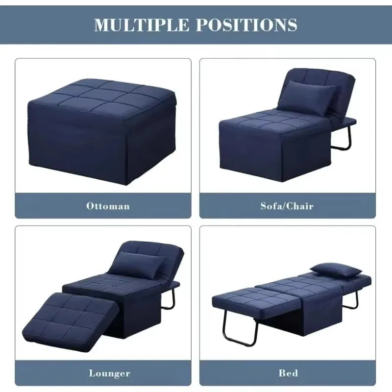 4-in-1 Futon Chair Bed – No-Install Folding Sofa, Adjustable Recliner (Dark Blue)