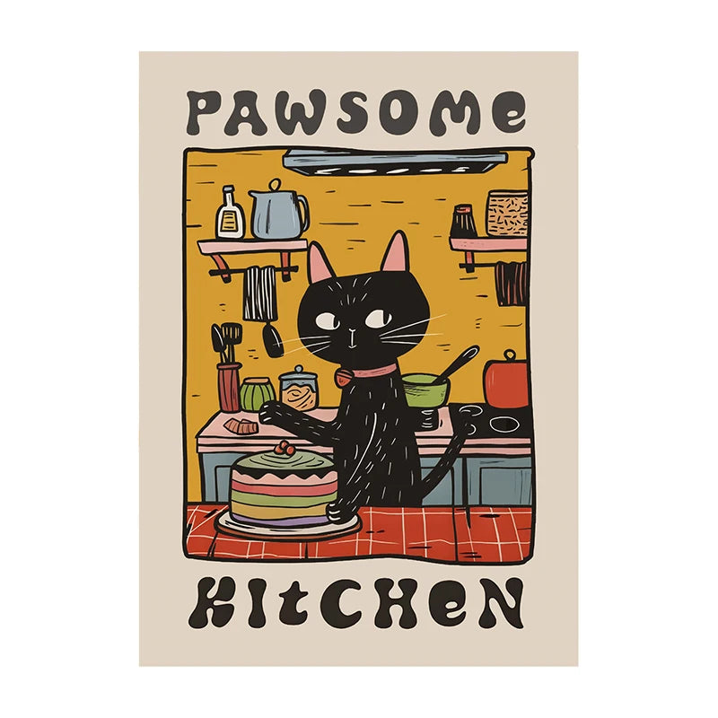 Retro Cat Chef Canvas – Kitchen Wall Art