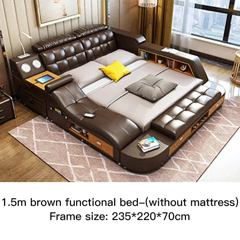 Modern Smart Leather Queen Bed with Storage