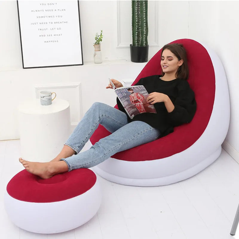 Inflatable Sofa with Foot Pad – Portable Flocking Single Chair for Outdoor