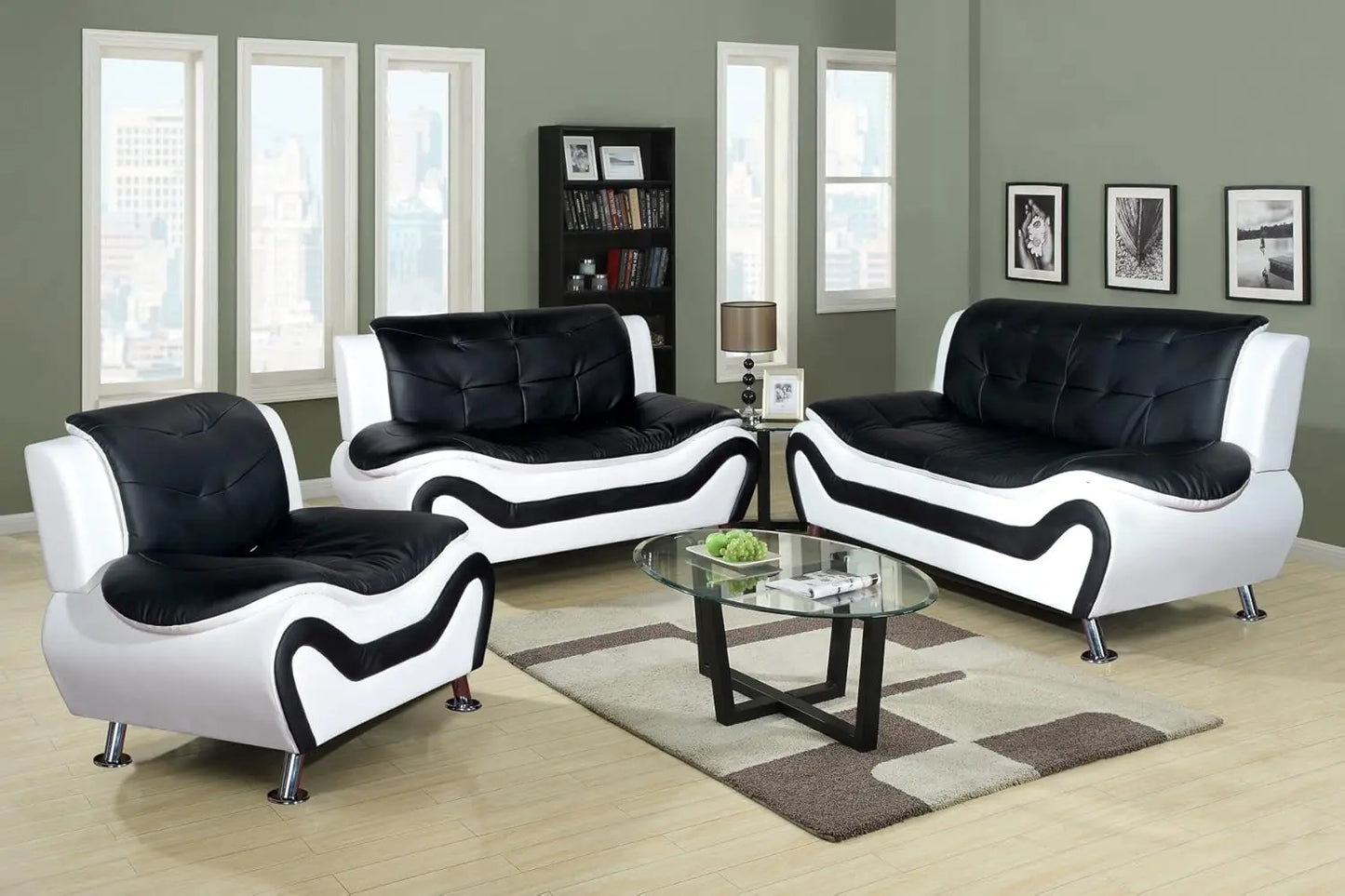 3-Piece Faux Leather Sofa Set – Modern Button-Tufted Couch with Simple Assembly