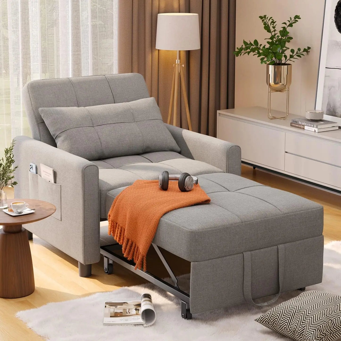 3-in-1 Convertible Futon Sofa Bed – Adjustable Recliner with Modern Linen