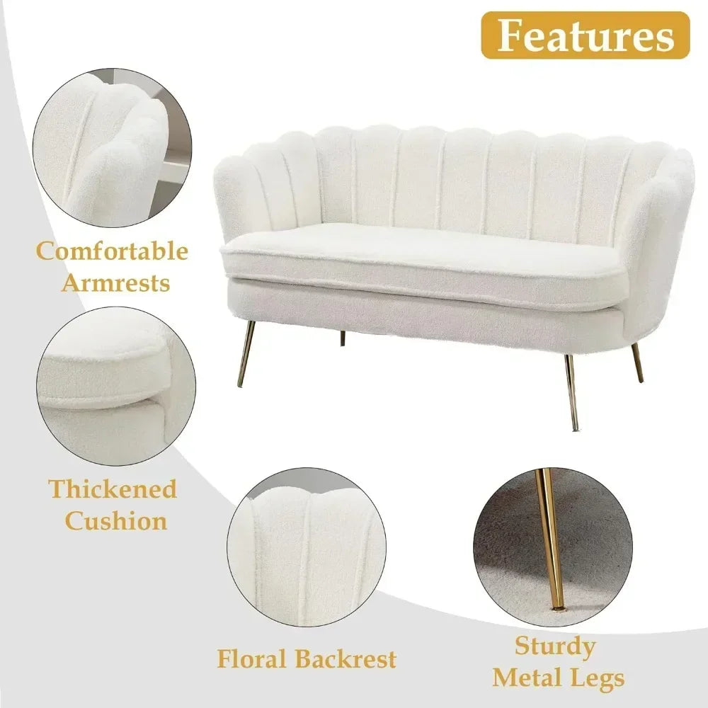 59” Teddy 2-Seater Sofa – Modern with Gold Legs & Flower Backrest