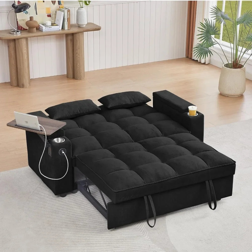 65'' Modern Chenille 360° Pull-Out Sofa Bed