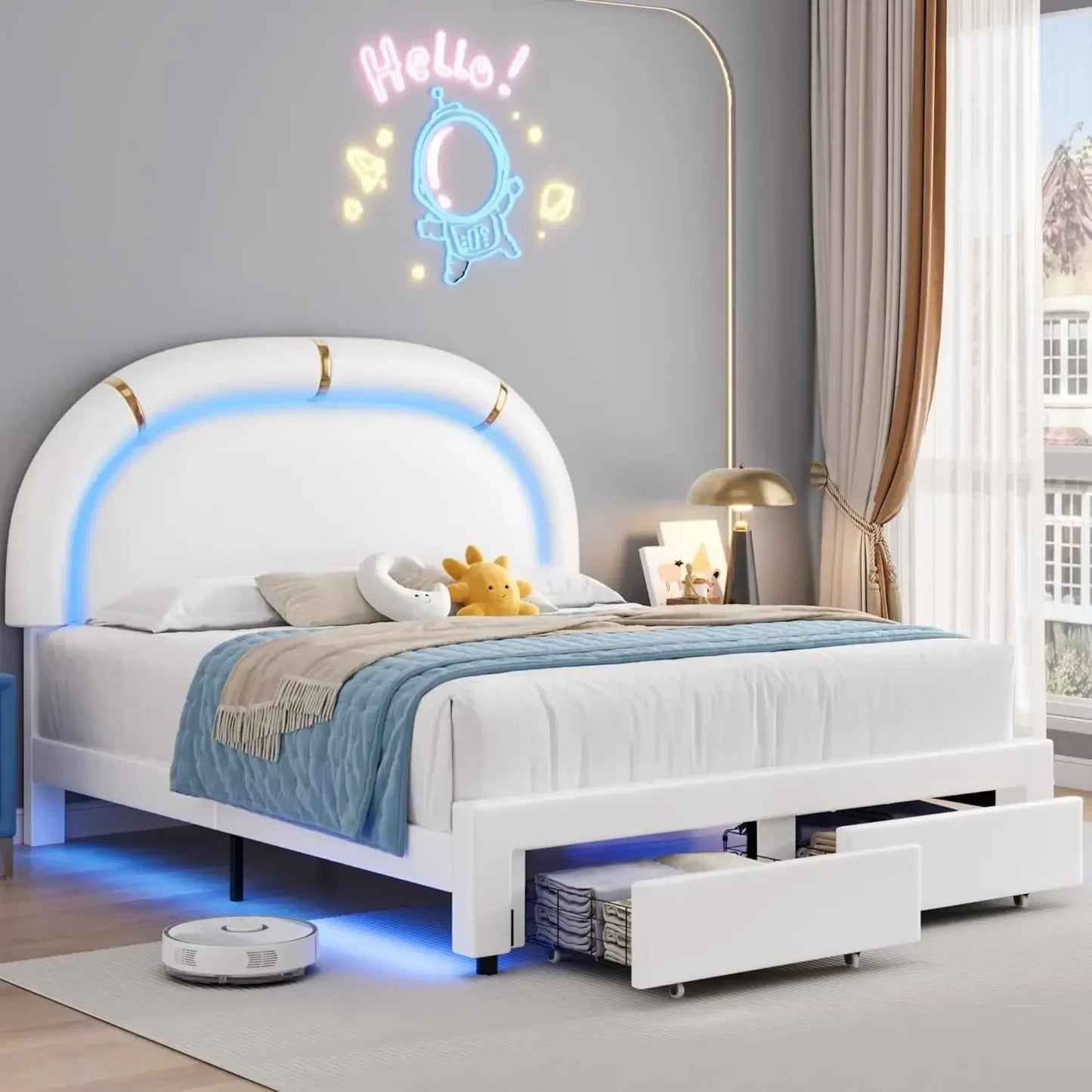 Smart LED Bed with Storage & Adjustable