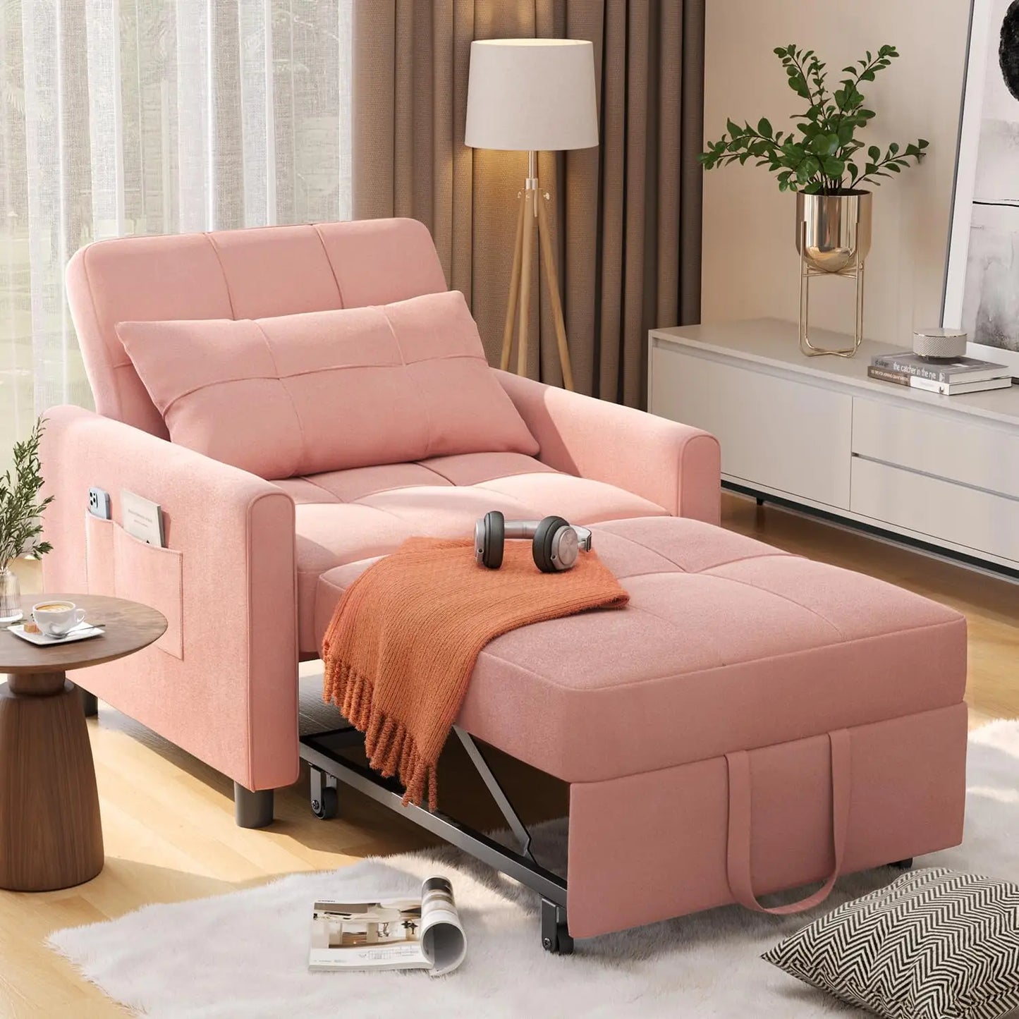 3-in-1 Convertible Futon Sofa Bed – Adjustable Recliner with Modern Linen