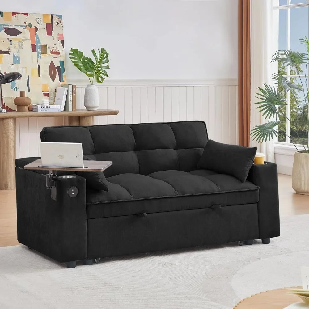 65'' Modern Chenille 360° Pull-Out Sofa Bed